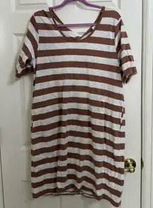 Pact Brown Striped 100% Organic Cotton Flowy Tshirt Dress