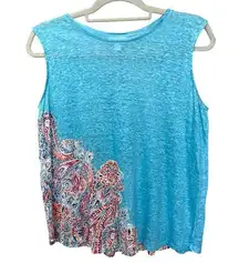 J.JILL Love Linen Tank Womens Top Size Small Aqua Blue Paisley 100% Linen