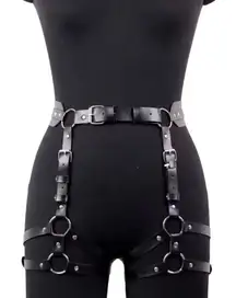 Women Black PU Leather Waist Garter Harness