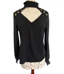 Belldini Long Sleeve High Neck Blouse with Sheer Sleeves Small