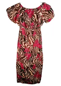 ASOS Maxi Dress Floral Brown Zebra Off Shoulder Sz 8 Resort Vacation Cover‎ Up