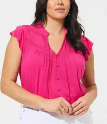 New Torrid Plus Rayon Slub Crochet Detail Tie Front Bright Pink Top Blouse 2X