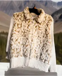 Cato Women's Faux Fur Leopard Print Zip Up Sweater Vest XL Cream Brown