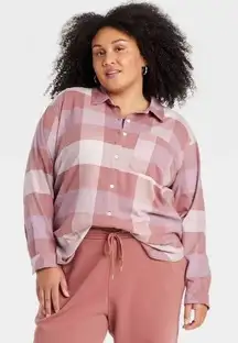 Women’s Pink Flannel Ava & Viv NWT Sz 2X Fall Winter Lounge Cozy Boho Western
