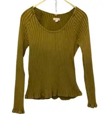 Knox Rose Brown Green Ribbed Long Sleeve Round Neck Pullover Blouse Shirt Top