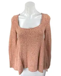 Free People Nude Pink Long Sleeve Square Ribbed Fleece Flare Sweater Top Size XS