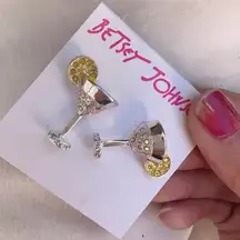 Betsey Johnson silver tone martini goblet lemon studs earrings