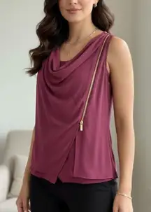 MK Michael Kors Chic Burgundy Drape Top with Zipper Accent Pre-loved Size M