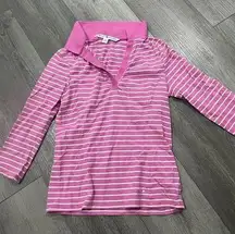 Tommy Hilfiger Polo Shirt Womens Pink Stripe Collared Y2K Preppy Size M