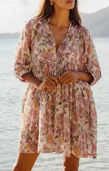 Daughters Of India Kyra Cotton Gauze Mini Dress in Fuchsia Bloom size Large $179