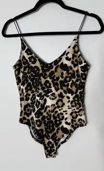Women's Strappy Animal Leopard Print Going Out Top Bodysuit XS Mob Wife Y2K