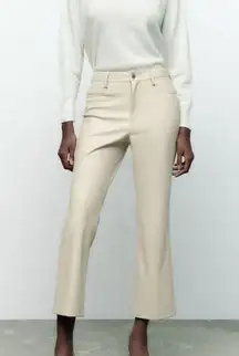 ZARA NWT  Faux Leather  mini flare pants size 2 High Waist ecru off white cream