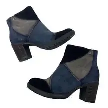 Earth Malta Boots Chunky Heel Bootie Suede Leather Patchwork Blue Black Womens 6