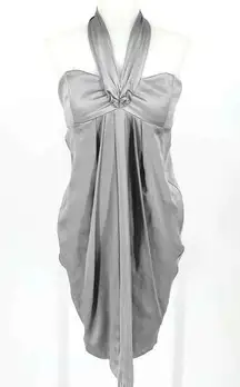 MARA HOFFMAN M Women's Silver Halter Silk Date Night Dress *TINY FLAW*