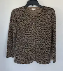 Animal Print 100% Merino Wool Cardigan Size Small