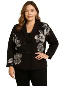 Chico’s Black Gray Floral Knit Button Jacket Cardigan – Size 4 XXL