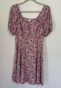 Old Navy Short Sleeve Fit & Flare Dress Sweetheart Neck Pink Ditzy Floral ~ Sz M