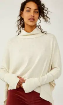 Free People Moon Daisy Thermal Mock Neck Oversized Cropped Shirt Top Women Large