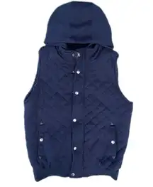 New York  Navy Blue Quilted Hoodie Vest Jacket