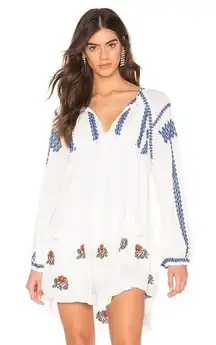NWT Free People Ivory Embroidered‎ Floral Wild Horses Mini Dress Peasant Boho S