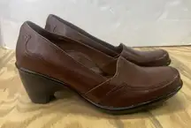 Dansko Ren Shoes Women 40 Slip On Loafer Heels Pumps Brown Leather Office Career