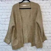 Lou & Gray Tan Knit Open Front Long Sleeve Cardigan Draped