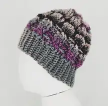 NEW Handmade Crocheted Cable Variegated Beanie in Purple and Gray