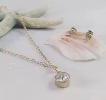 PENDANT Necklace Gold & Glass Post Earring Set