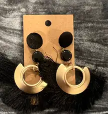 Elegant Black and Gold Fringe Earrings