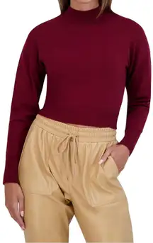 NWT  Women's Fitted Long Dolman Sleeve Sweater Mock Neck Back Cut Out Tie Top, Size M.