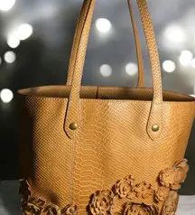 FRYE MELOSSA FLORAL MOC CROC Tan Leather Tote Bag