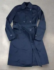 Armani Exchange Trench Coat Blue Cotton Duster Belted Double Breasted Jacket M‎