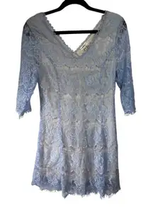 Andree by Unit‎ Blue Floral Lace V Neck 3/4 Sleeve Cocktail Dress Party SZ M