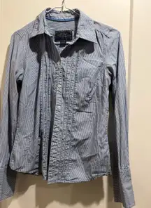 American Eagle striped ruffled‎ button down shirt - blue, white - Size Small
