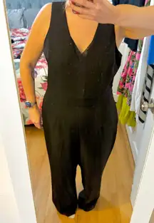 Express Black V-Neck Jumpsuit with Fitted Bodice