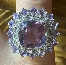 Natural Rose de France Amethyst Sterling Silver Cocktail Ring Size 9