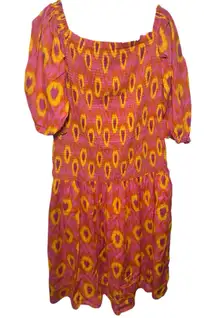 Zara Printed Midi Dress Puff‎ Sleeves Off the Shoulders Smocking  Cotton Boho