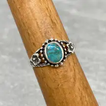 Sz 7 - Vintage Style Sterling Silver & Turquoise Inlay Ring