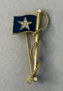 Vintage Bonnie Blue American Flag Pin Brooch Gold Tone Rhinestone Star USA