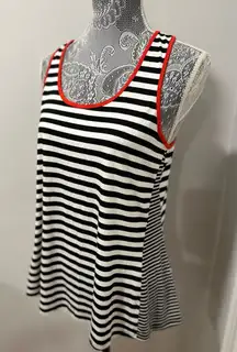 Green Envelope Women’s Sz: M Black & White Striped Tank Top Red contrasting trim