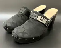 COACH Ivy Black Signature Logo Canvas Studded Wooden Platform Mule Clogs Size 9