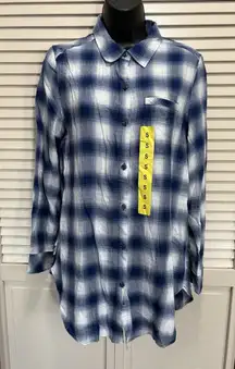 Boston Traders NWT Long Sleeve Flannel Shirt Blue/White Plaid Size S Boyfriend‎