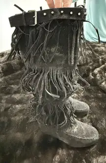 Nature Breeze Boots Womens SZ 9 black tall Suede Fringe Boot