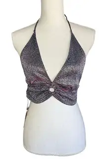 CIDER pirple glitter O-Ring Backless Halter Crop Top NEW rave festival baddie