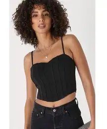 Lulus Keeping It Confident Black Sleeveless Cropped Bustier Top - Size XS