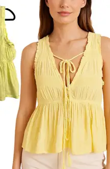 American Eagle Outfitters Light Yellow Ruffled Babydoll Top L