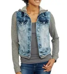 LEI Denim Jacket Gray Soft Sweatshirt Sleeves Hoodie Juniors Size XL