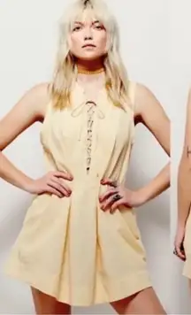 Free People Yellow Lace Up Linen Blend Dress Size XS