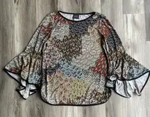 Vintage Y2K Coco Bianco Top M Boho Psychedelic Bell Sleeve Festival Stretch