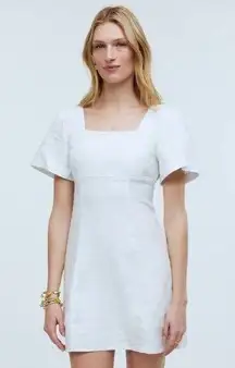 Madewell Alexi Minidress Women's Size 6 White Linen Blend Flutter Sleeve NWT